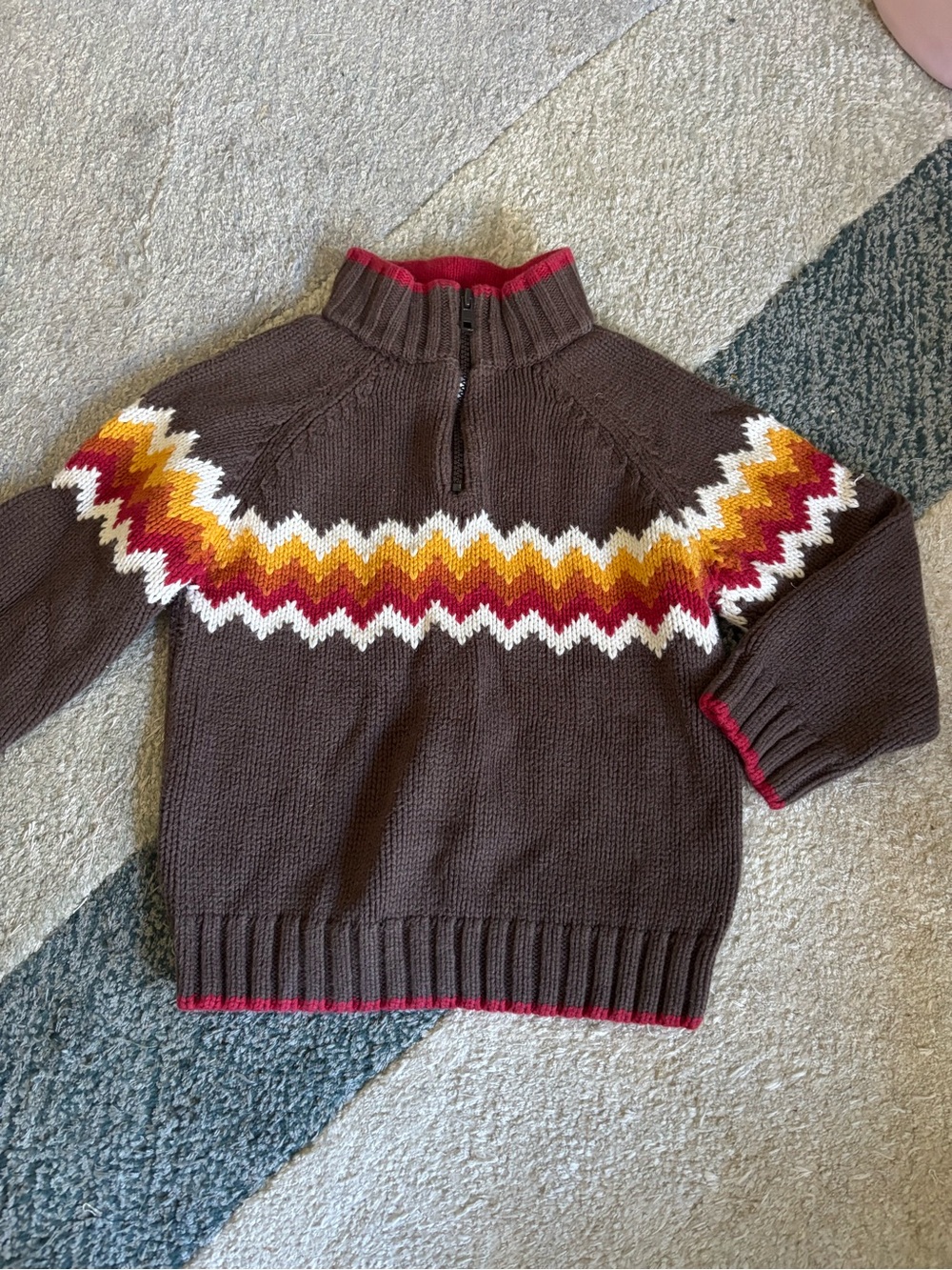 Gymboree Alaskan Adventure Brown Zig Zag Half Zip Fair Isle Sweater Size 4